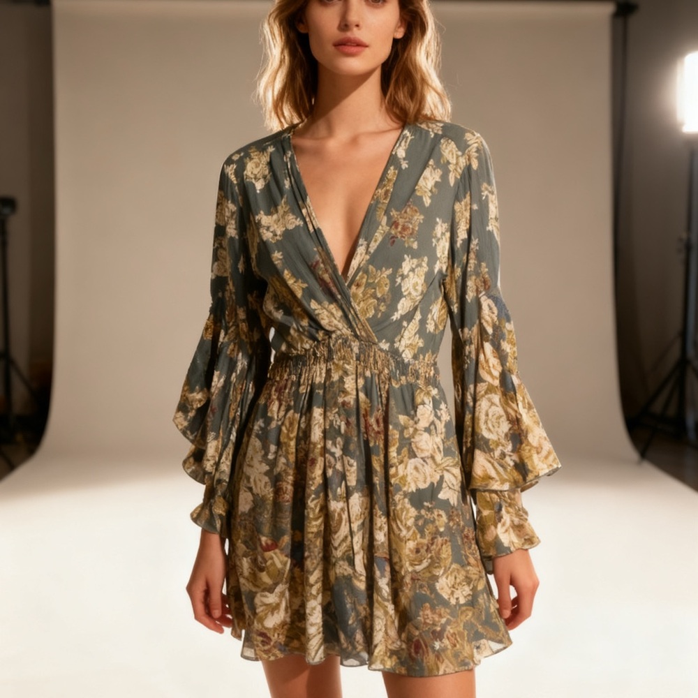 Angie Green and Cream Floral Mini Dress